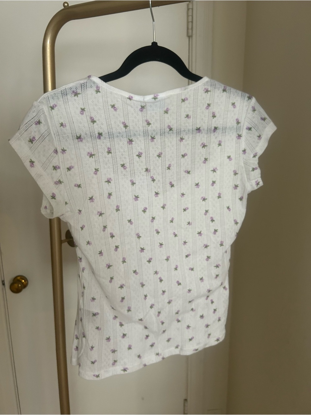 NWT Vila Floral Pointelle Knit Top Size Large Cottagecore Milkmaid Baby Tee - Picture 7 of 7